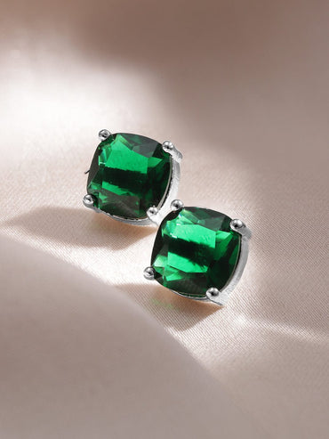 Rhodium-Plated Emerald & CZ Studded Pendant Necklace Set Necklaces, Necklace Sets, Chains & Mangalsutra