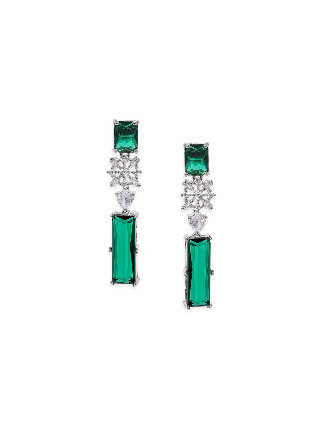 Rhodium plated Emerald green zirconia Dainty Drop Earrings Earrings