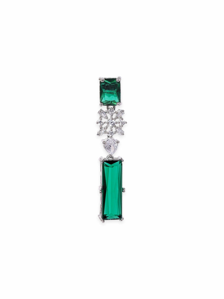 Rhodium plated Emerald green zirconia Dainty Drop Earrings Earrings