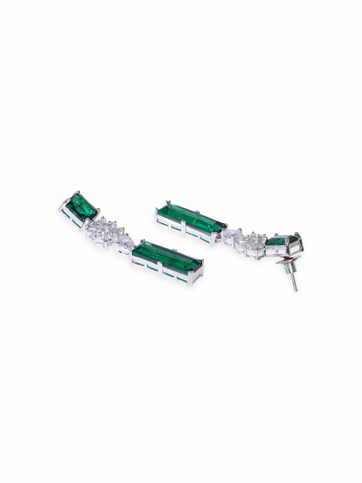 Rhodium plated Emerald green zirconia Dainty Drop Earrings Earrings