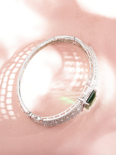 Rhodium plated Emerald Zirconia Studded Statement Bracelet Bangles & Bracelets