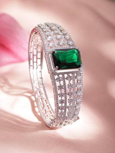 Rhodium plated Emerald Zirconia Studded Statement Bracelet Bangles & Bracelets