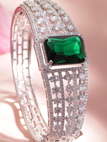 Rhodium plated Emerald Zirconia Studded Statement Bracelet Bangles & Bracelets