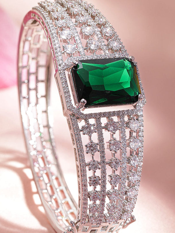 Rhodium plated Emerald Zirconia Studded Statement Bracelet Bangles & Bracelets