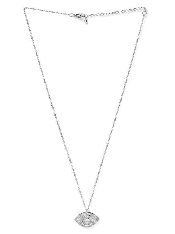 Rhodium-Plated Evil Eye Pendant Necklace with PavÃ© Cubic Zirconia Studded Necklace & Chains