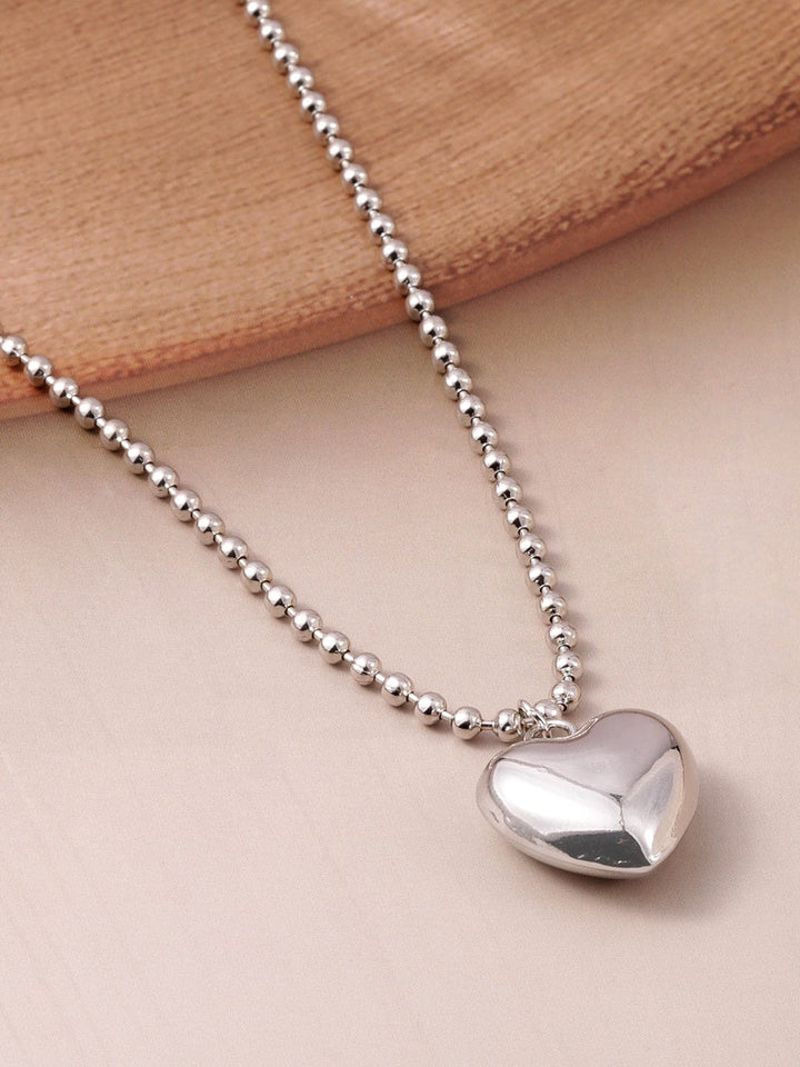 Rhodium Plated Heart Shape Pendant Necklace Necklace