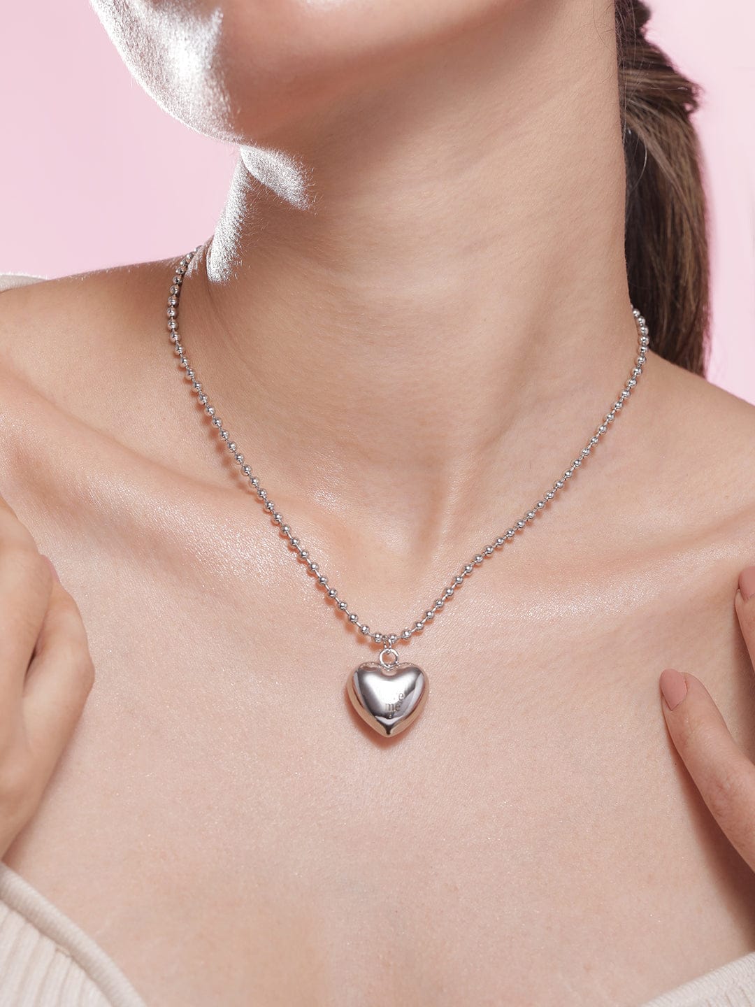 Rhodium Plated Heart Shape Pendant Necklace Necklace