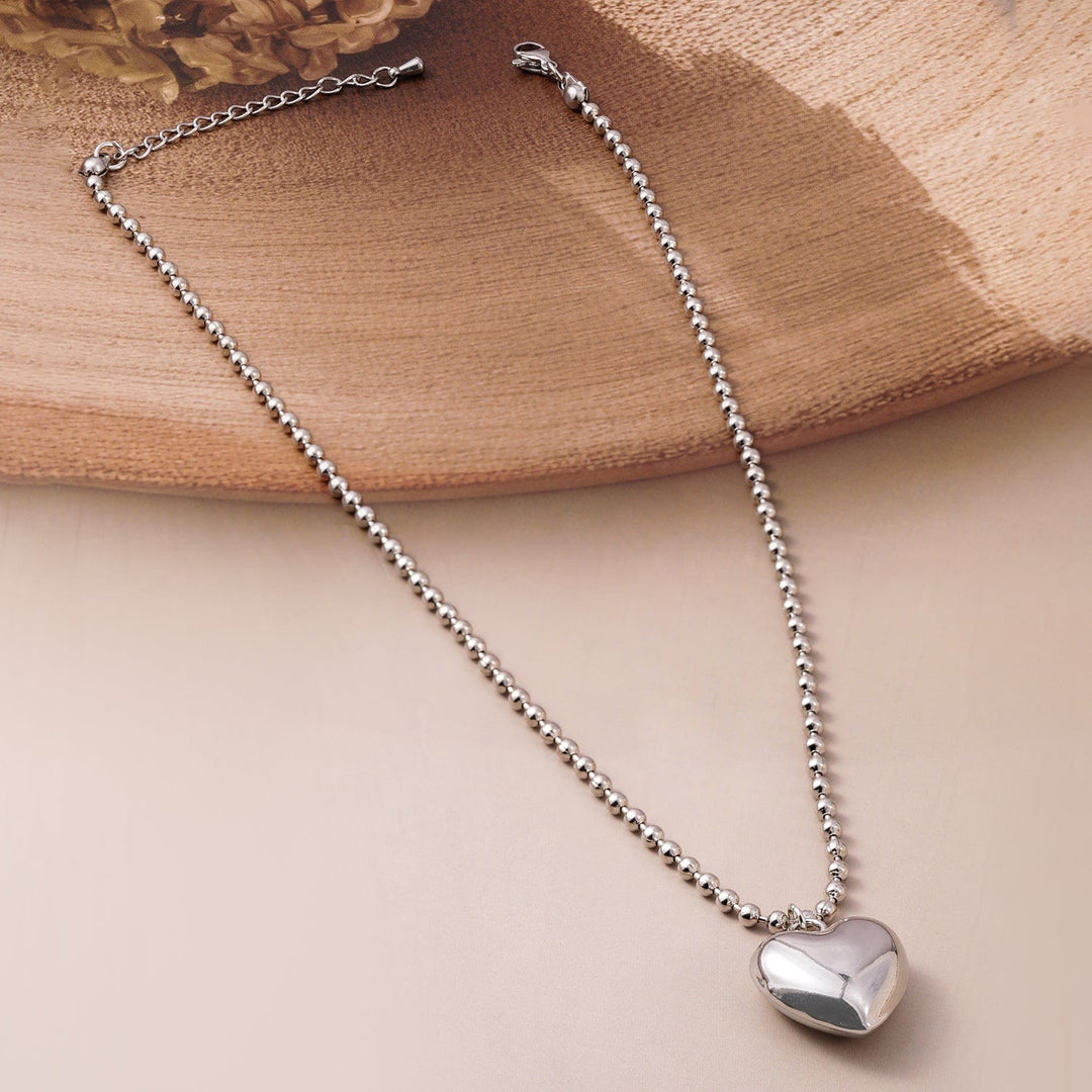 Rhodium Plated Heart Shape Pendant Necklace Necklace