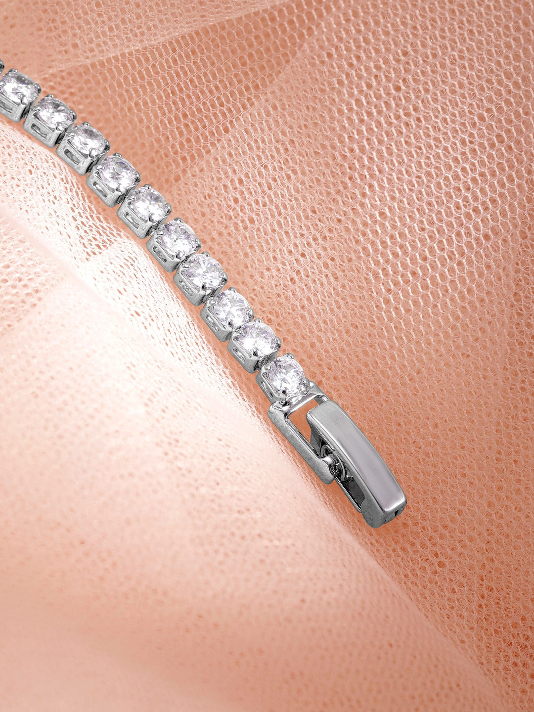 Rhodium-Plated Heart Shaped Zirconia Studded Bracelet Bangles & Bracelets