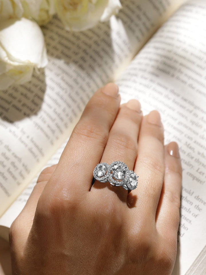 Rhodium Plated High Quality AD Studded Finger Rings Ring