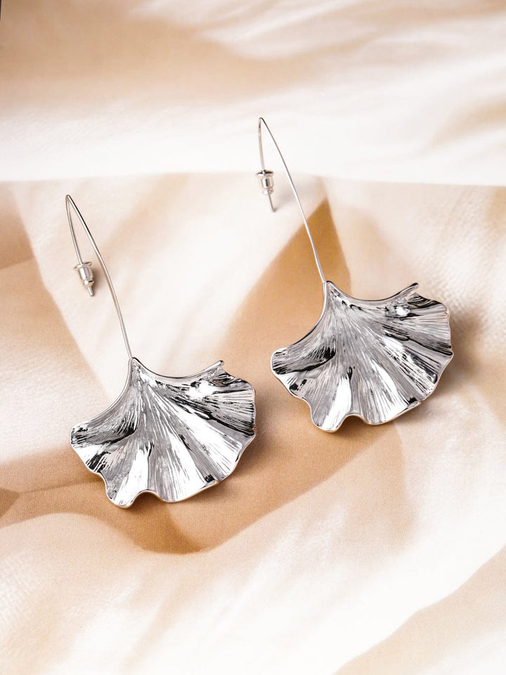 Rhodium Plated Leaf Design Drop Earrings Drop Earrings