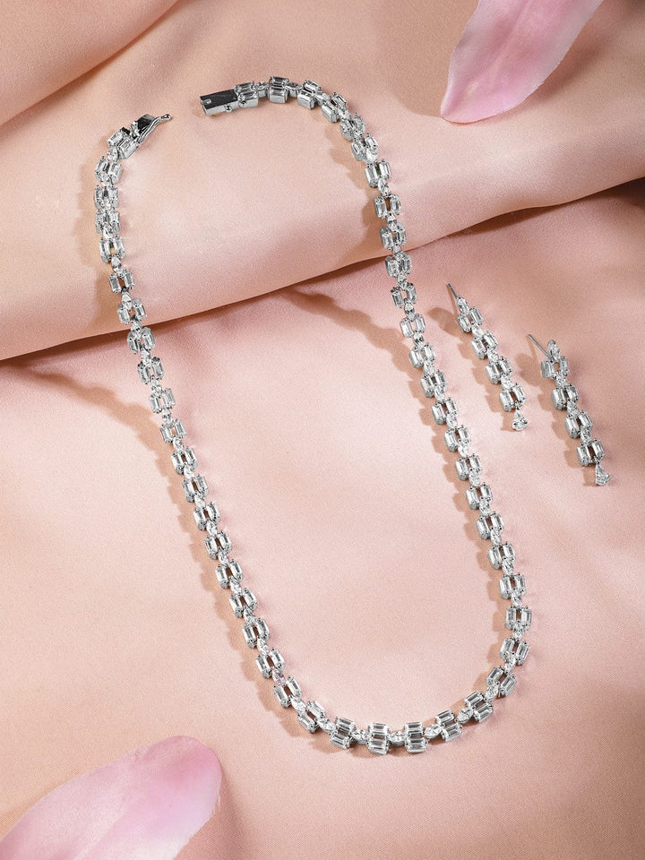 Rhodium Plated Linked Necklace Set Necklace Sets