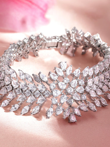 Rhodium plated Marquise and Pear Crystal zirconia demi-fine Luxury bracelet Bangles & Bracelets