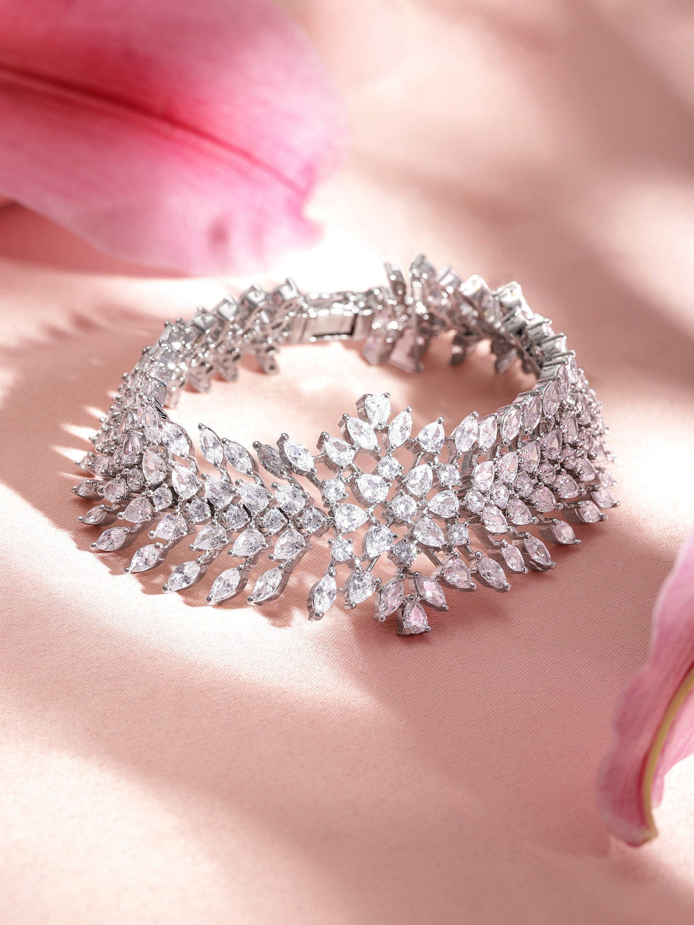 Rhodium plated Marquise and Pear Crystal zirconia demi-fine Luxury bracelet Bangles & Bracelets