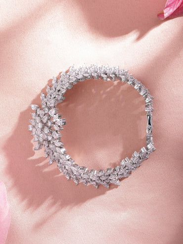 Rhodium plated Marquise and Pear Crystal zirconia demi-fine Luxury bracelet Bangles & Bracelets