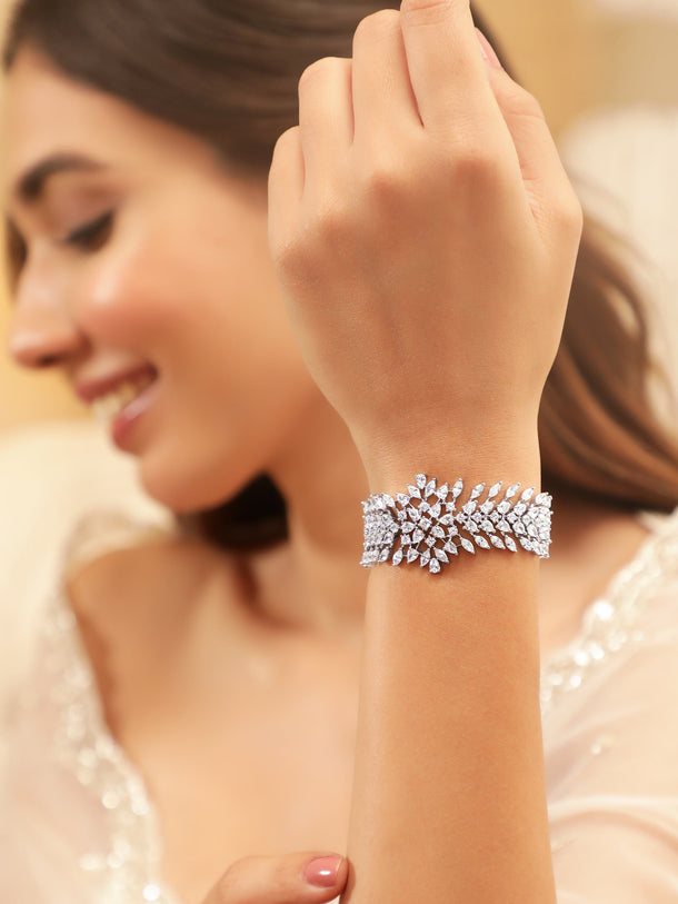 Rhodium plated Marquise and Pear Crystal zirconia demi-fine Luxury bracelet Bangles & Bracelets