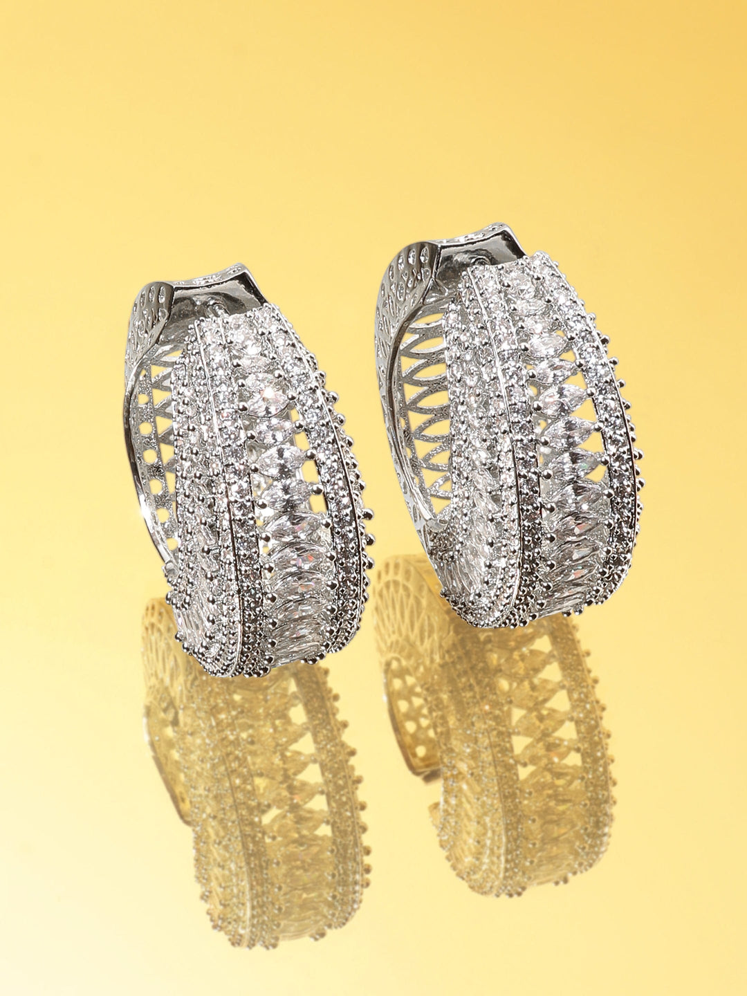 Rhodium - plated Marquise Crystal Zirconia Demi-Fine Lavish Hoop Earrings Earrings