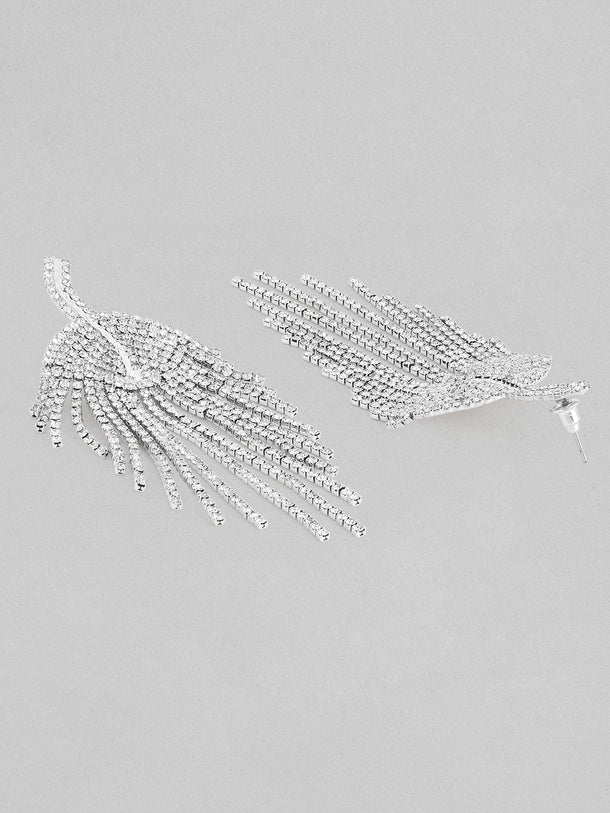 Rhodium Plated Multilayer Cubic Zirconia Studded Tassel Drop Earrings Earrings