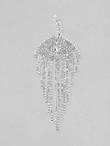 Rhodium Plated Multilayer Cubic Zirconia Studded Tassel Drop Earrings Earrings