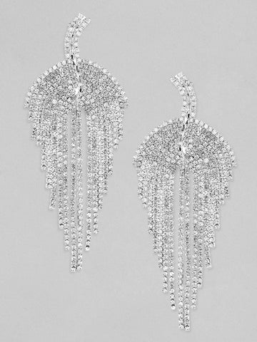 Rhodium Plated Multilayer Cubic Zirconia Studded Tassel Drop Earrings Earrings