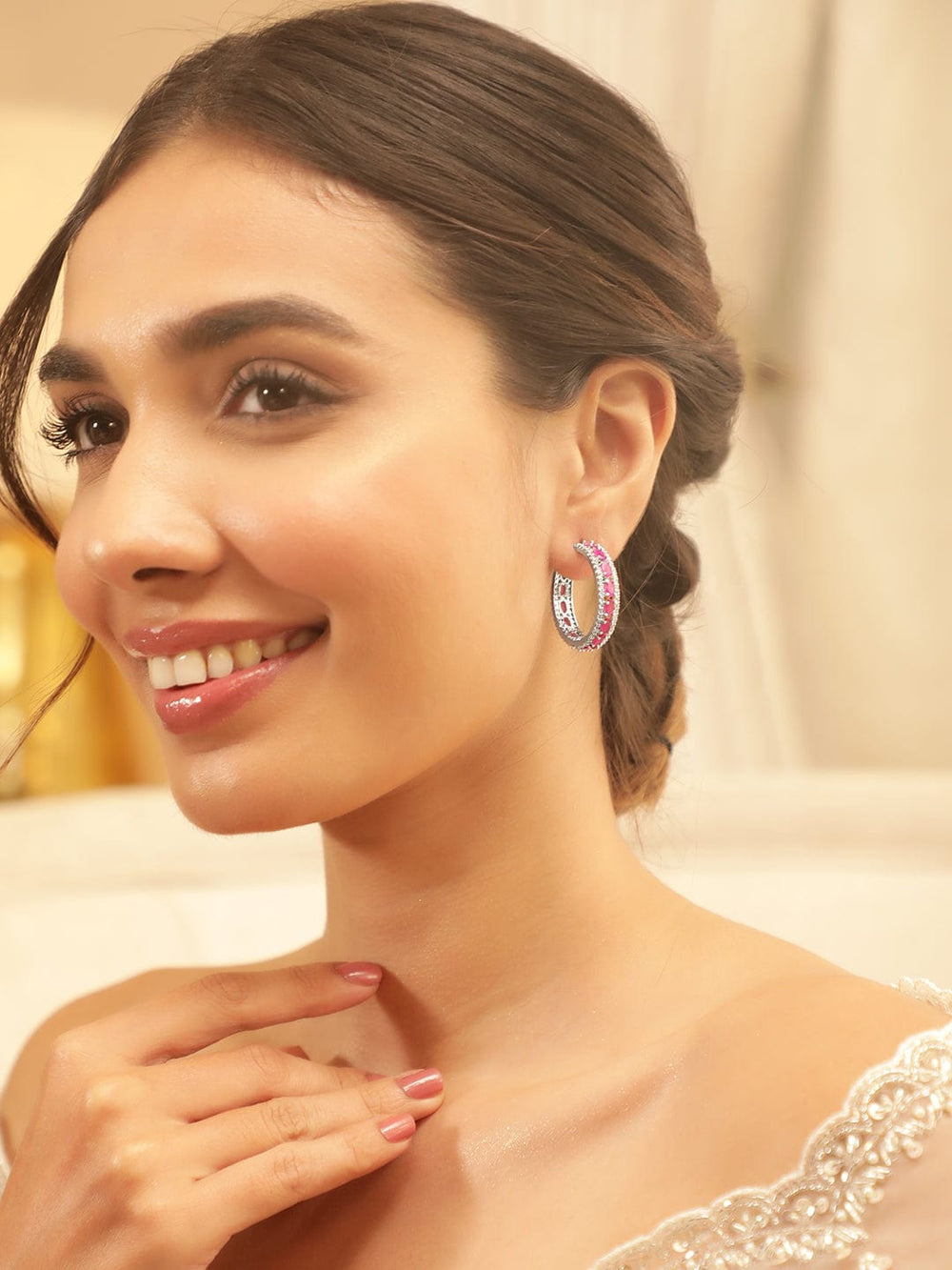 Copy of Rhodium - plated Marquise Crystal Zirconia Demi-Fine Chunky Hoop Earrings Earrings