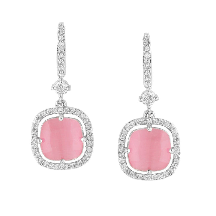 Rhodium Plated Pastel Pink & Cubic Zirconia Studded Premium Drop Earrings Drop Earrings