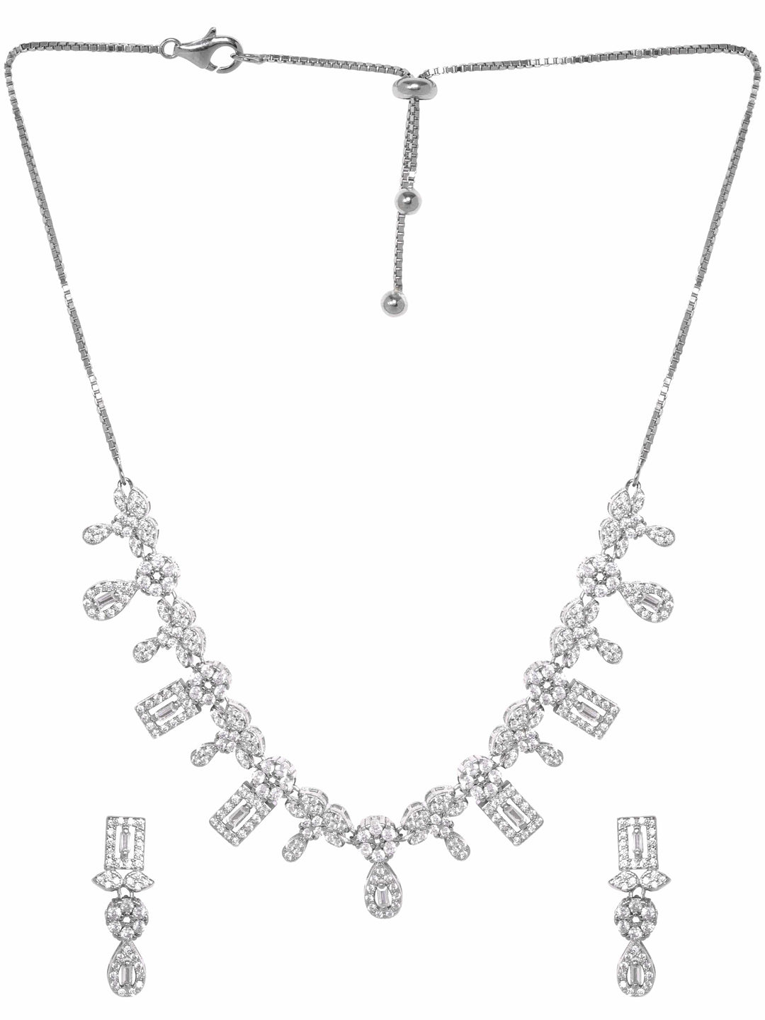 Rhodium plated Pave crystal Zirconia Necklace Set Necklaces, Necklace Sets, Chains & Mangalsutra