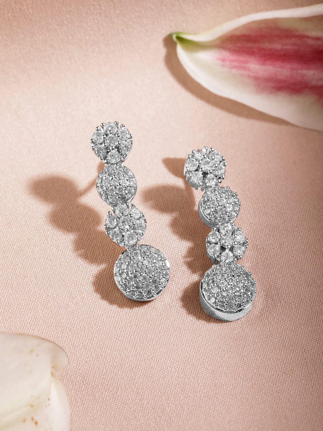 Rhodium plated Pave Zirconia Embellished sleek Jewellery set Jewellery Set