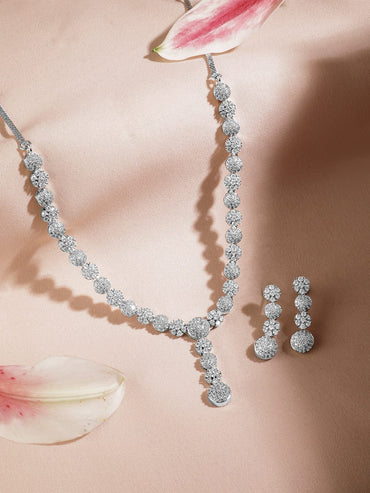Rhodium plated Pave Zirconia Embellished sleek Jewellery set Jewellery Set