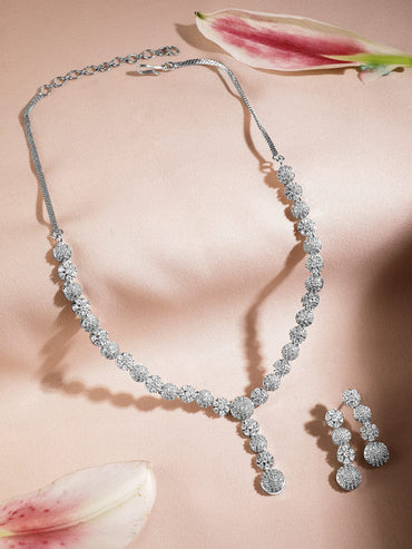 Rhodium plated Pave Zirconia Embellished sleek Jewellery set Jewellery Set