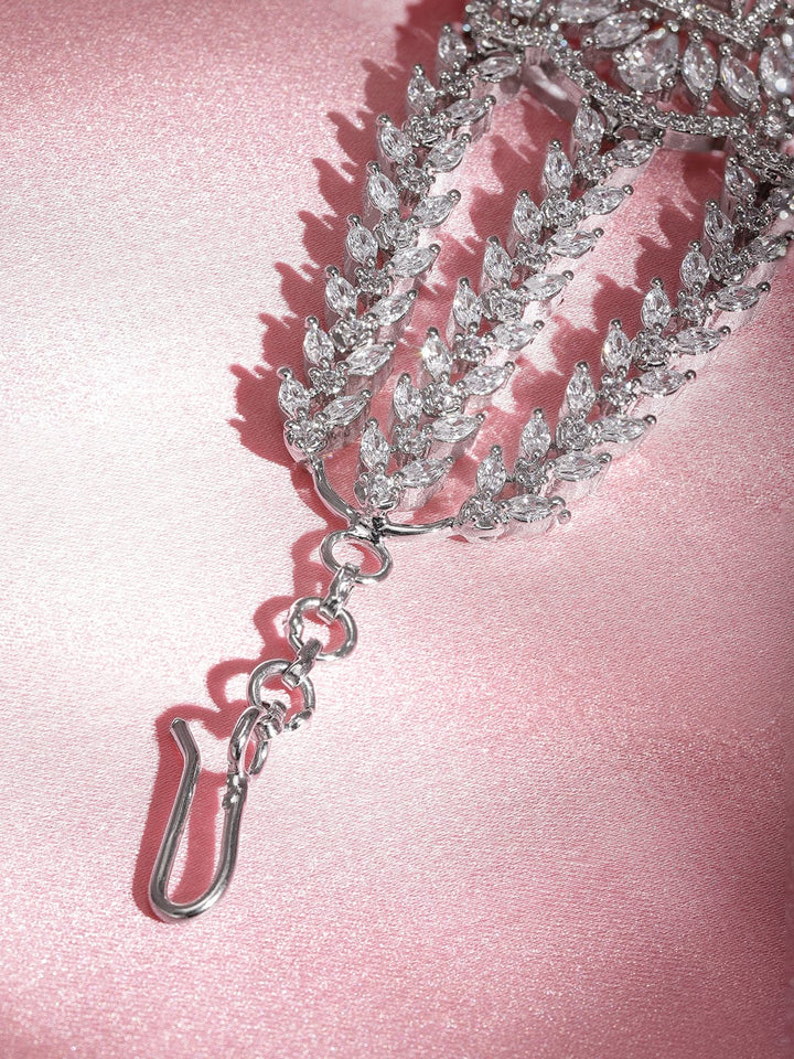 Rhodium plated Pave Zirconia Studded Tri layer Chain Bracelet Bangles & Bracelets