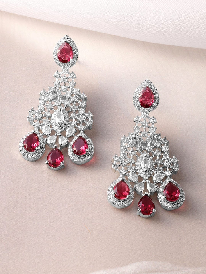 Rhodium-Plated Ruby Red and White Cubic Zirconia Studded Necklace Set Jewellery Set