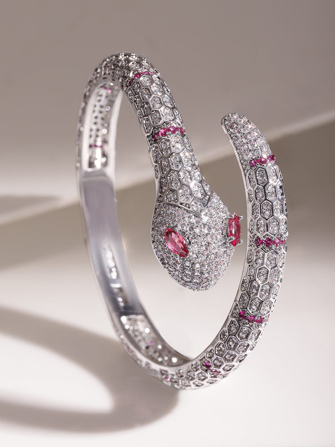 Rhodium plated Ruby Zirconia studded serpent Radiant openable Bracelet Bangles & Bracelets