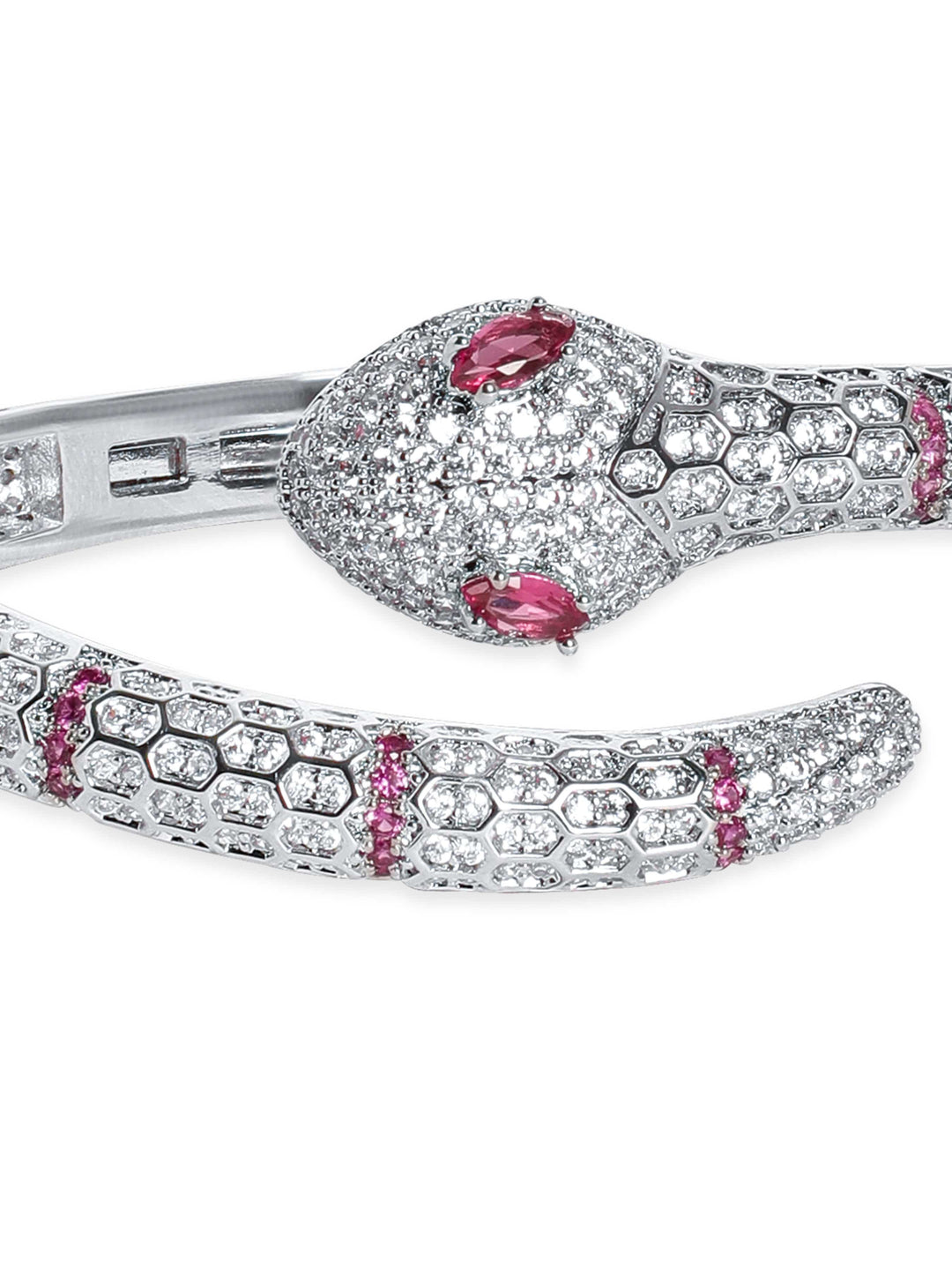 Rhodium plated Ruby Zirconia studded serpent Radiant openable Bracelet Bangles & Bracelets