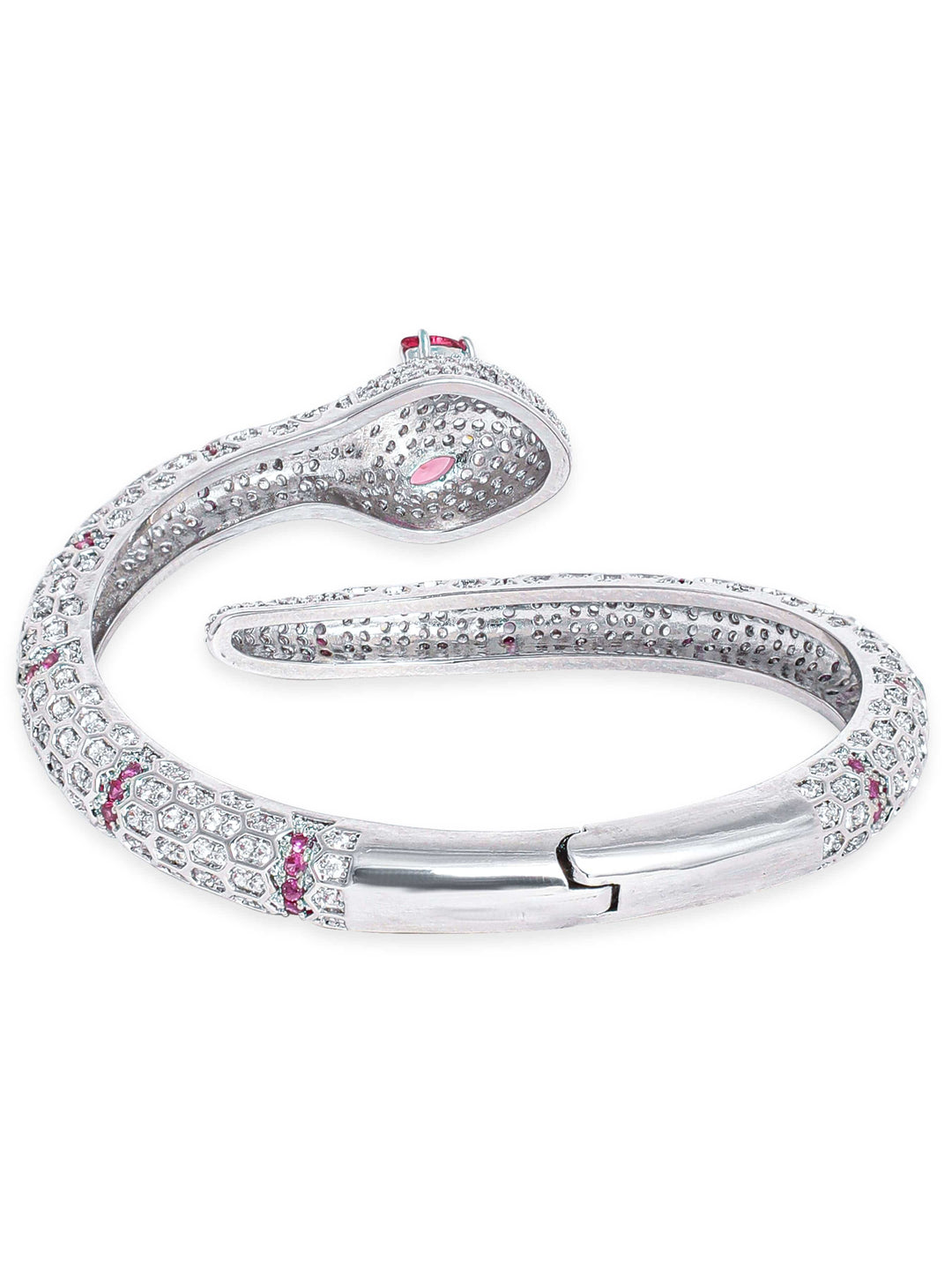 Rhodium plated Ruby Zirconia studded serpent Radiant openable Bracelet Bangles & Bracelets