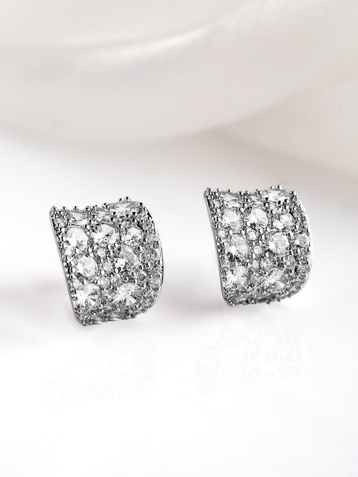 Rhodium Plated Sparkling AD & Cubic Zirconia Studded Luxurious Hoop Earrings Hoop Earrings