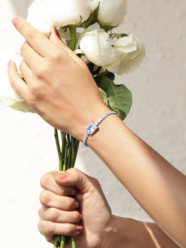 Rhodium-Plated Square Cut Sparkling Zircon-Studded Bracelet Bangles & Bracelets