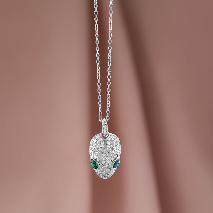 Rhodium Plated Stainless Steel Tarnish-Free Waterproof Emerald & CZ Studded Necklace Necklace & Chains