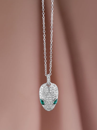 Rhodium Plated Stainless Steel Tarnish-Free Waterproof Emerald & CZ Studded Necklace Necklace & Chains