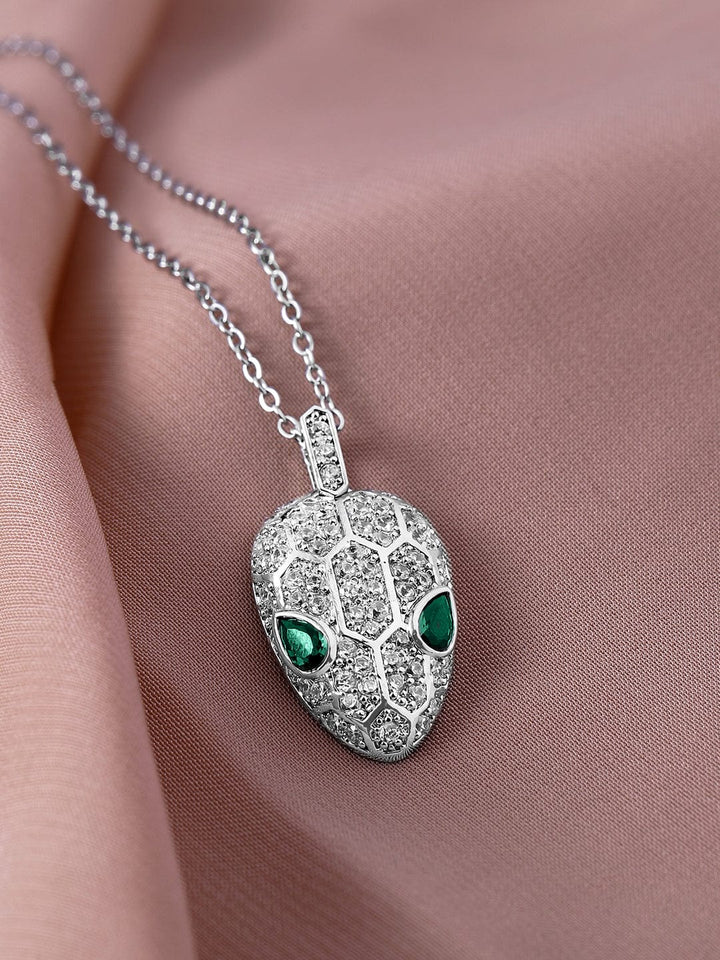 Rhodium Plated Stainless Steel Tarnish-Free Waterproof Emerald & CZ Studded Necklace Necklace & Chains