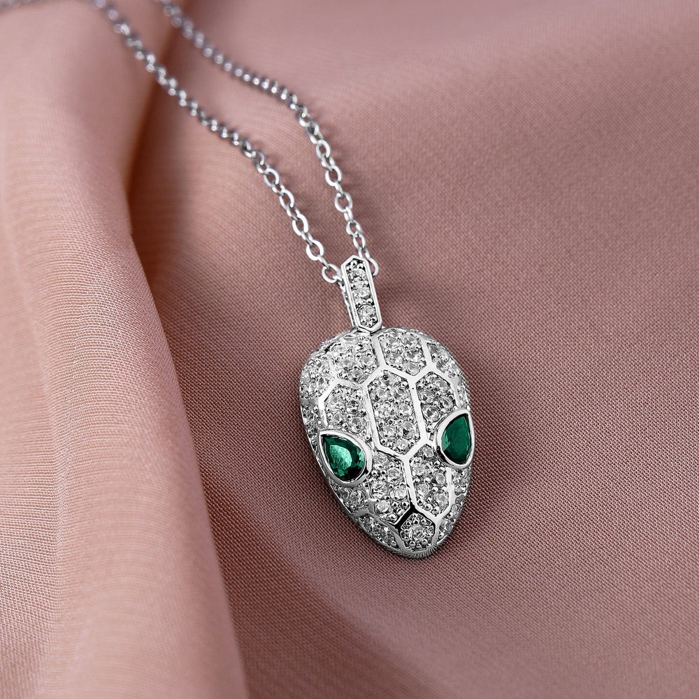 Rhodium Plated Stainless Steel Tarnish-Free Waterproof Emerald & CZ Studded Necklace Necklace & Chains