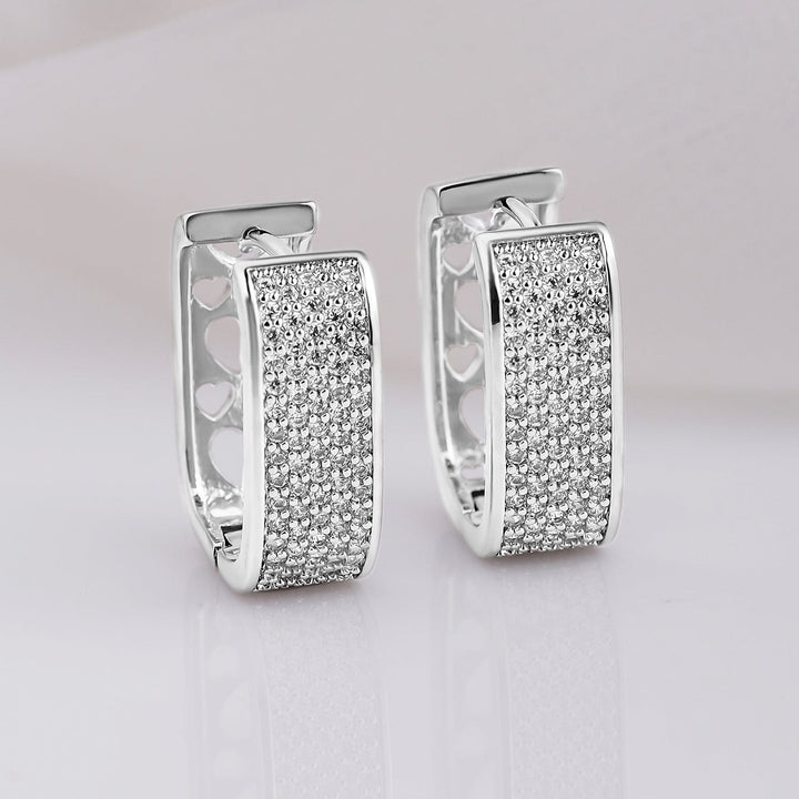 Rhodium Plated Stainless Steel Tarnish-Free Waterproof Zirconia Studded Silver Tone Hoop Earrings Hoop Earrings