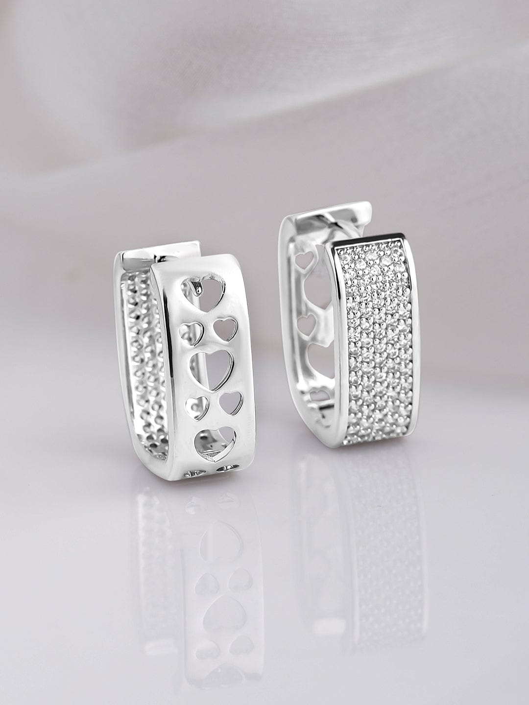 Rhodium Plated Stainless Steel Tarnish-Free Waterproof Zirconia Studded Silver Tone Hoop Earrings Hoop Earrings