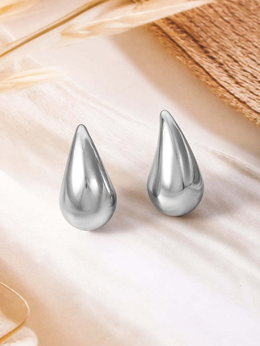 Rhodium-Plated Stainless Steel TarnishFree Waterproof Abstract Teardrop Stud Earring Studs