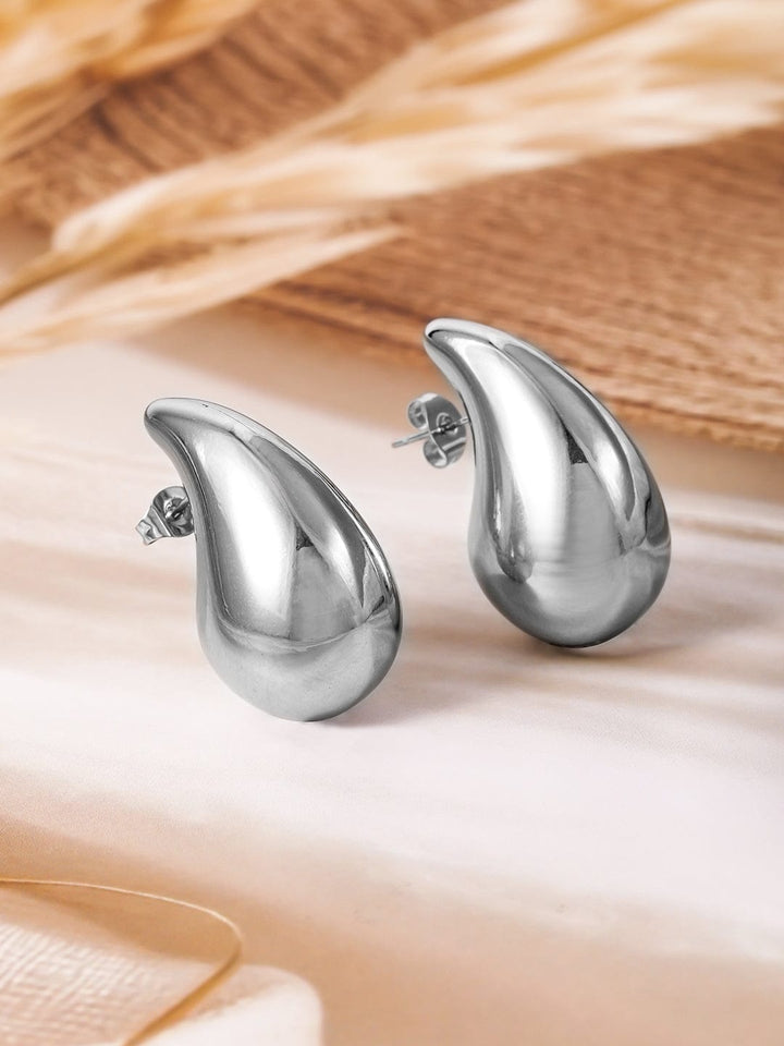 Rhodium-Plated Stainless Steel TarnishFree Waterproof Abstract Teardrop Stud Earring Studs