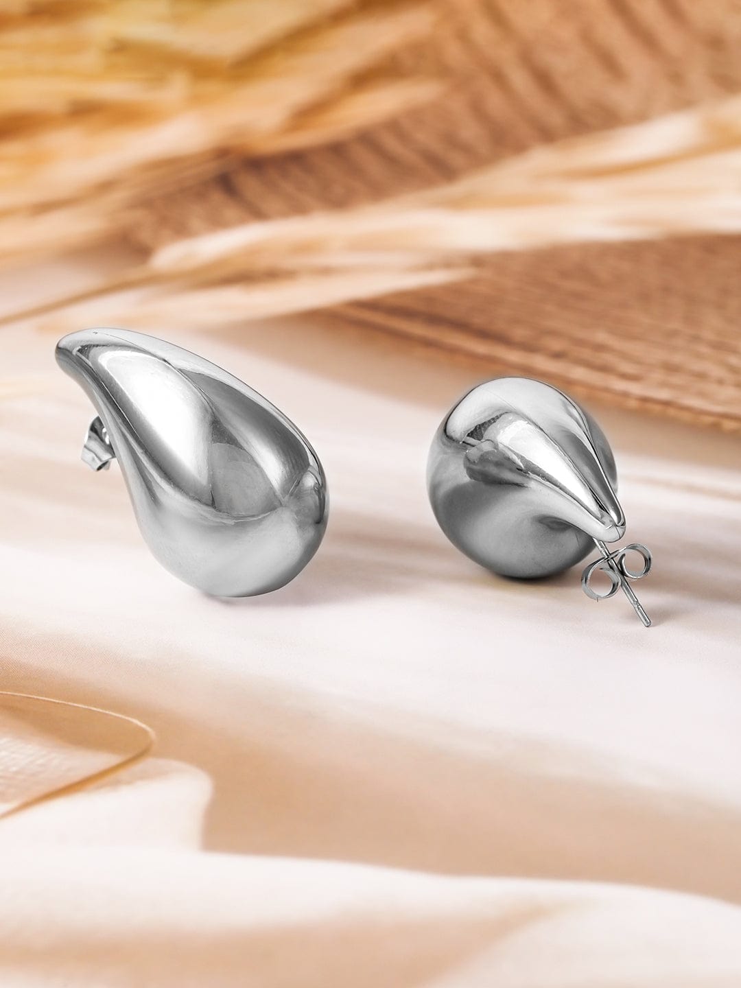 Rhodium-Plated Stainless Steel TarnishFree Waterproof Abstract Teardrop Stud Earring Studs