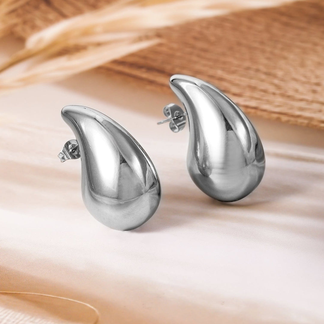 Rhodium-Plated Stainless Steel TarnishFree Waterproof Abstract Teardrop Stud Earring Studs