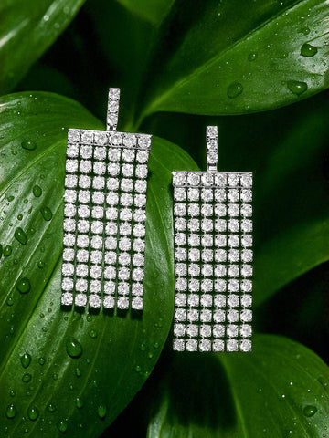 Rhodium-Plated Statement Multi-Strand Cubic Zirconia Dangle Earrings Drop Earrings