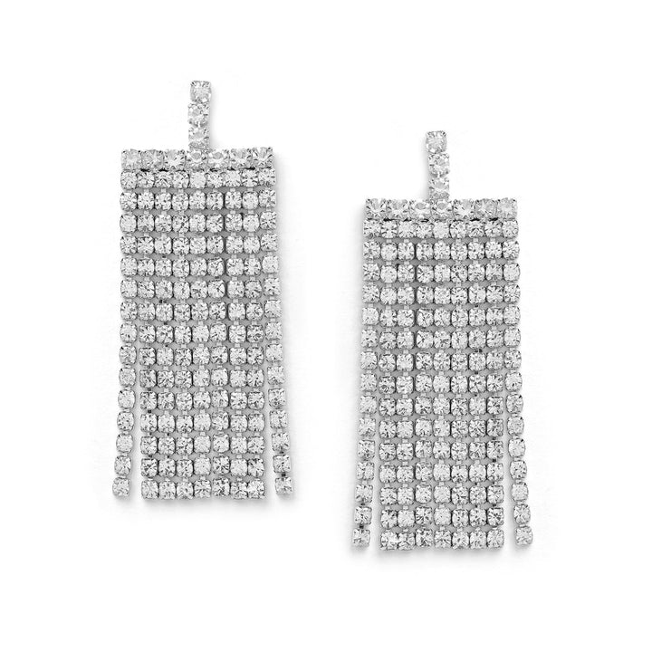 Rhodium-Plated Statement Multi-Strand Cubic Zirconia Dangle Earrings Drop Earrings