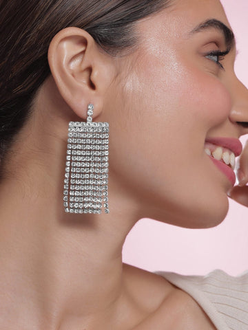 Rhodium-Plated Statement Multi-Strand Cubic Zirconia Dangle Earrings Earrings